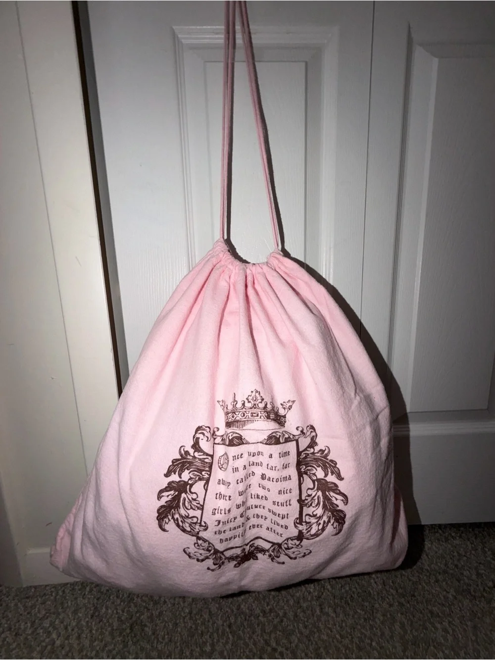 Vintage Pink Juicy Couture Draw String Storage Dust Bag Leather Hearts